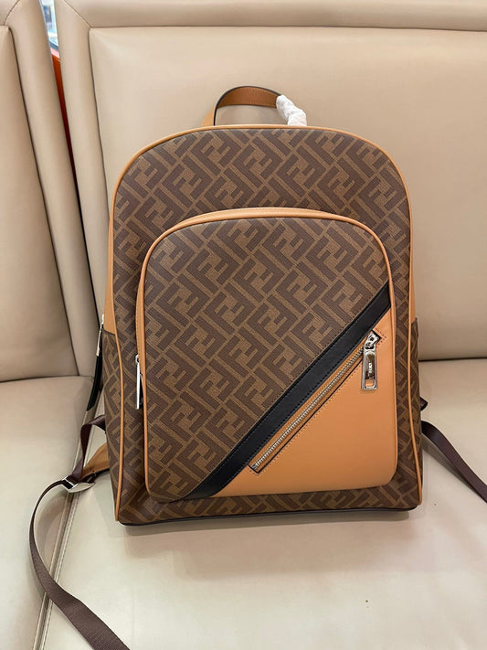 Trendy Fendi Backpack With Signature FF Pattern And Contrasting Yellow Accent 7VZ074