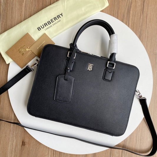Elegant Black Burberry Briefcase With TB Monogram For Sophisticated Business And Travel Occasions Style No.700112
