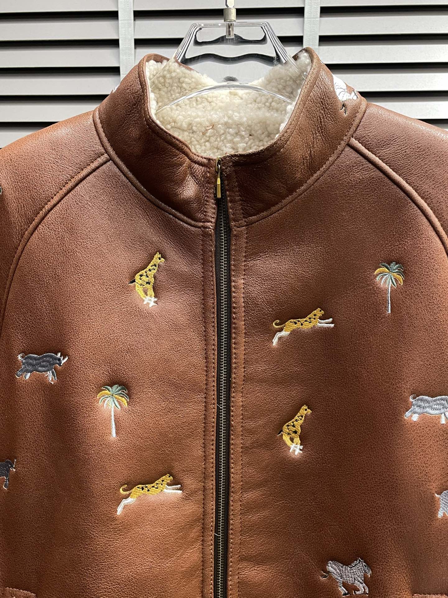 Louis Vuitton Leather Jacket with Safari Animal Embroidery