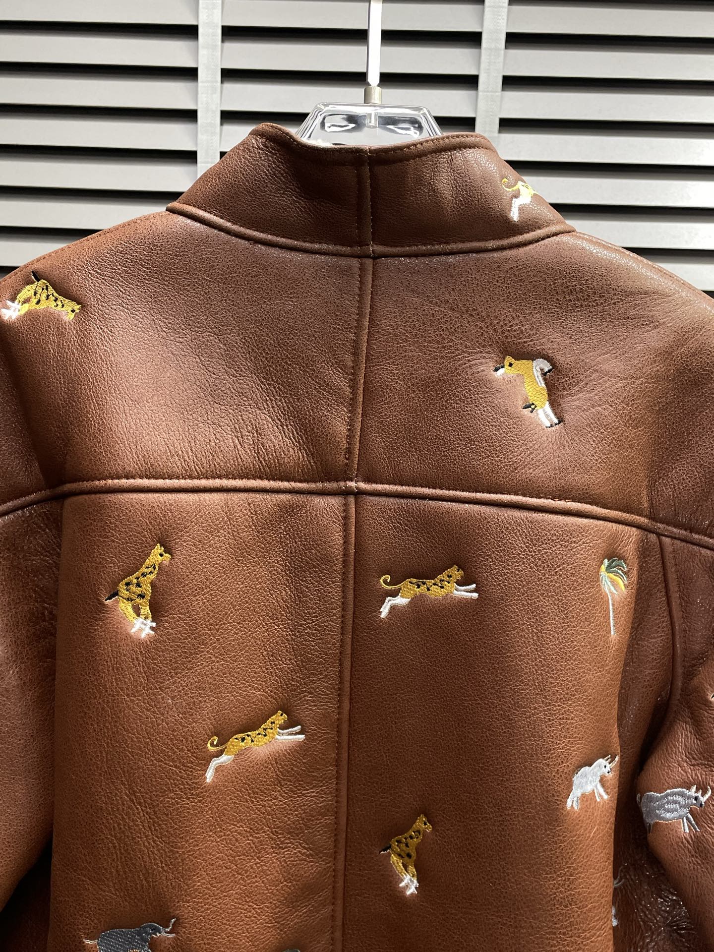 Louis Vuitton Leather Jacket with Safari Animal Embroidery