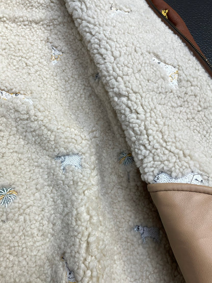 Louis Vuitton Leather Jacket with Safari Animal Embroidery