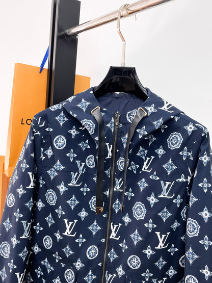Louis Vuitton Men's Embossed Monogram Hooded Zip-Up Jacket