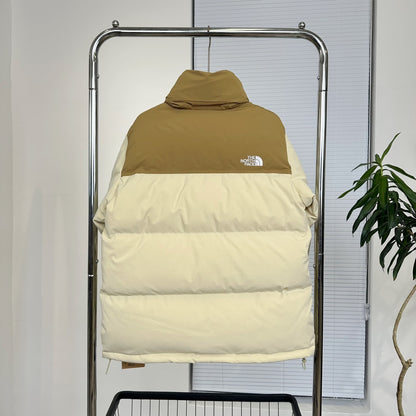 The North Face Nuptse Puffer Jacket With Beige And Brown Colorblock Design