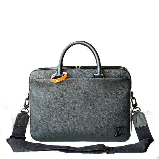 Stylish Louis Vuitton Black Leather Briefcase With Orange Accent For Professional Elegance M23778