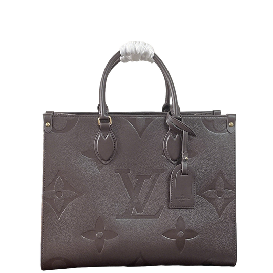 Elegant Louis Vuitton Gray Embossed Leather Tote Bag With Signature Monogram Patterns