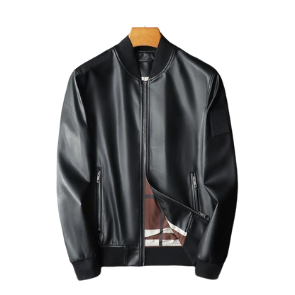 Burberry - Style Black Leather Bomber Jacket with Checkered Lining