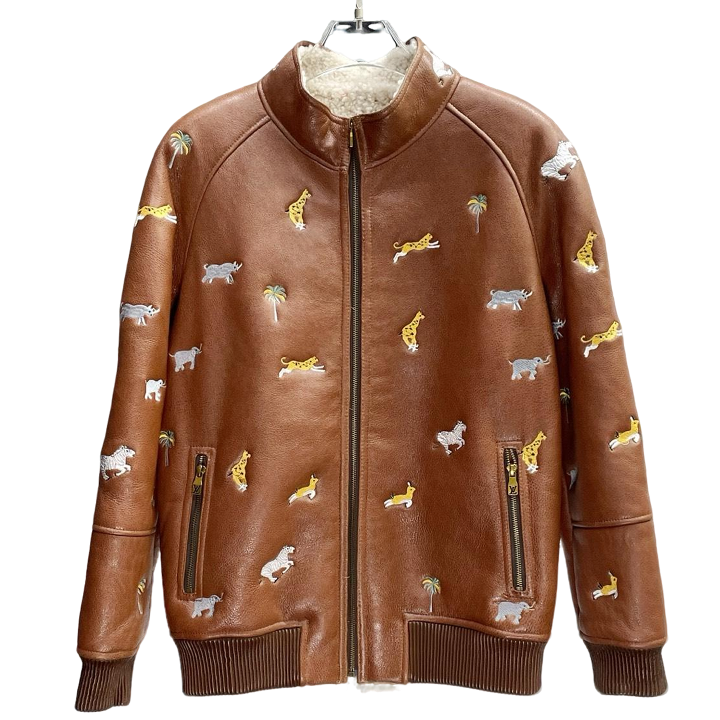Louis Vuitton Leather Jacket with Safari Animal Embroidery