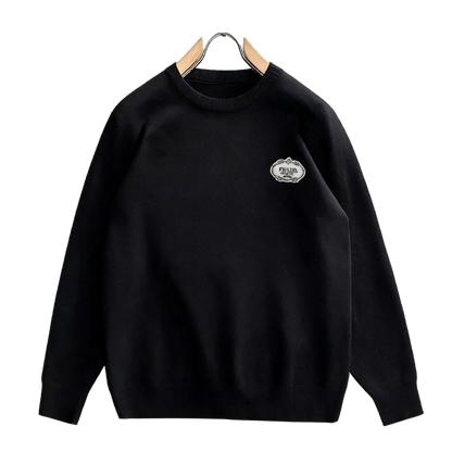 Prada Men's Black Crew Neck Knitted Sweater With Logo