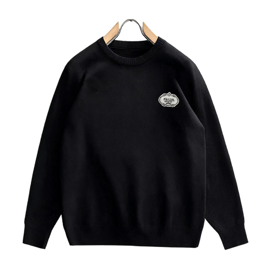 Prada Men's Black Crew Neck Knitted Sweater With Logo