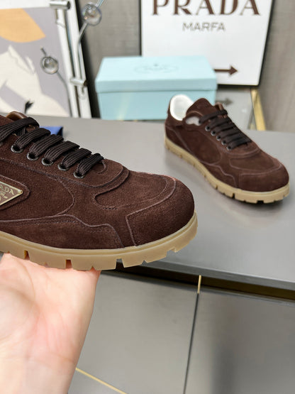 Prada Unisex Sneakers Triangle Logo Suede Luxury Sneakers