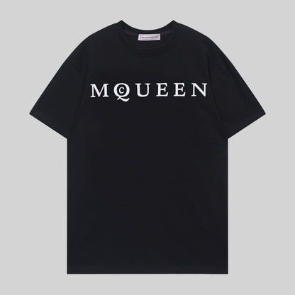 Alexander McQueen White T - Shirt With Classic Black MQUEEN Logo Print