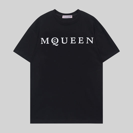 Alexander McQueen White T - Shirt With Classic Black MQUEEN Logo Print