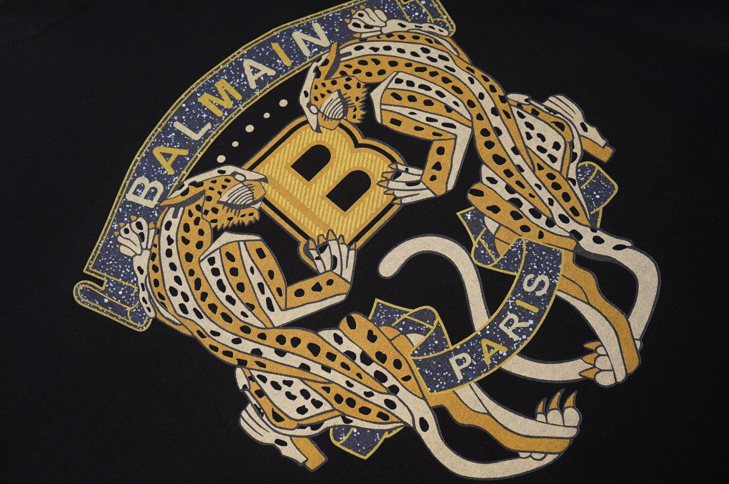 Balmain Black/White Tee With Embroidered Leopard Logo For Luxury Streetwear Style