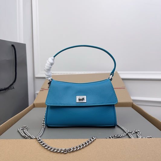 Elegant Black/Blue Balenciaga Top Handle Bag With Gold Chain Strap For Timeless Style Style No.8801