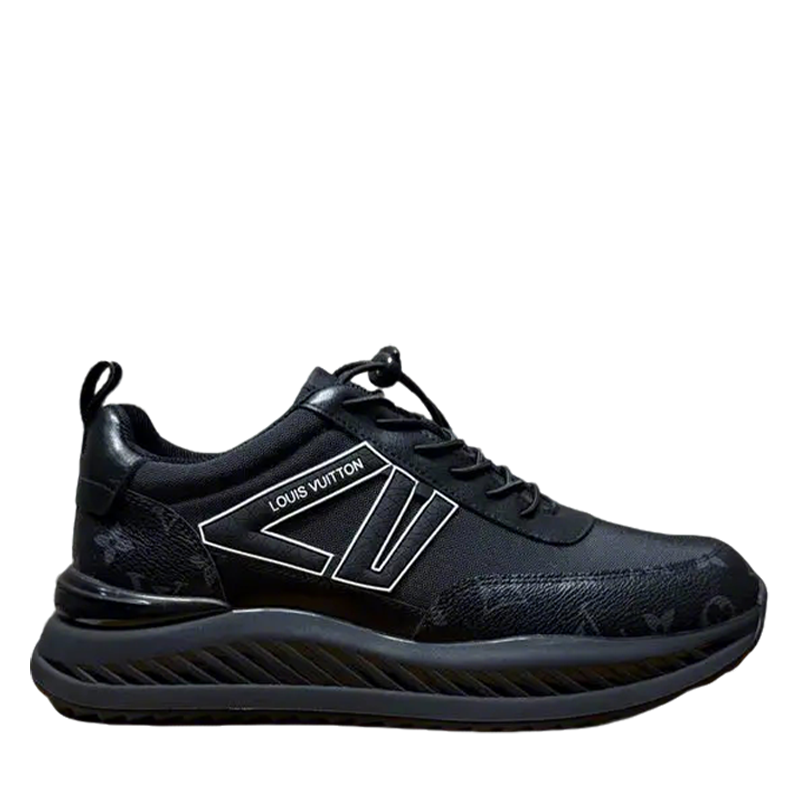 Louis Vuitton Men's Black Fashion Sneakers With Distinctive Branding