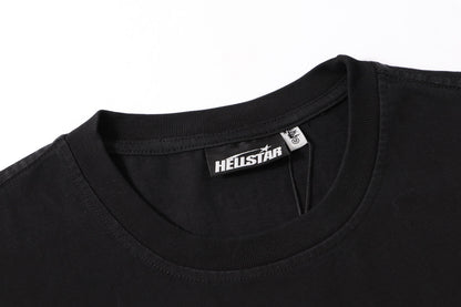 Hellstar Black T - Shirt With Flaming Graphic And Distinctive Rock - Inspired Design