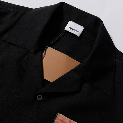 Burberry Style Black/White Short Sleeve Shirt With Checkered Pocket Detail