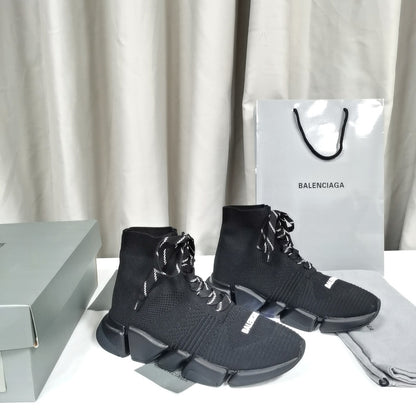 Balenciaga Unisex Black Lace-up Sock Sneakers Trendy Option for Fashion-forward Men and Women