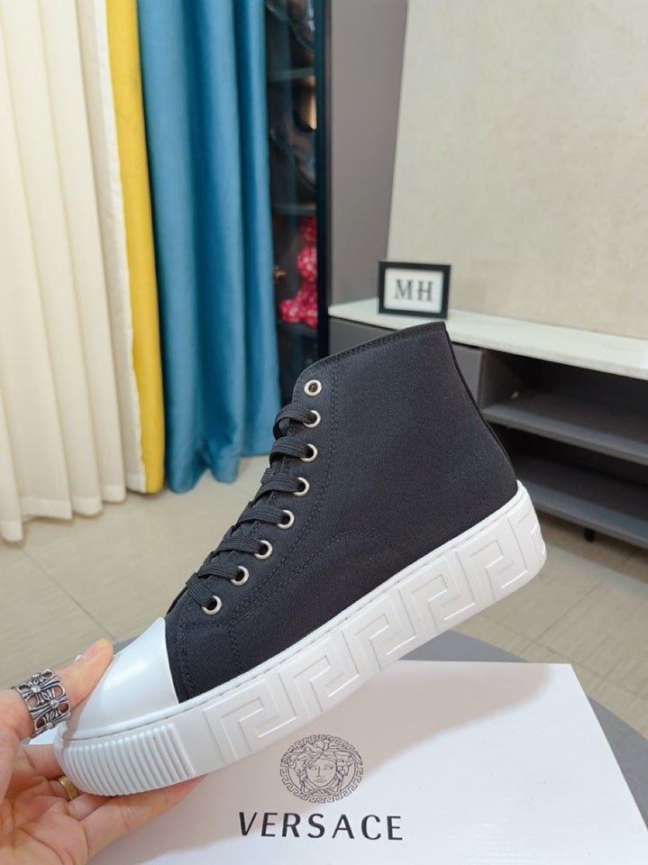 Versace Men's High-Top Sneakers - Luxury Designer Athletic Footwear with Baroque Print & Greek Key