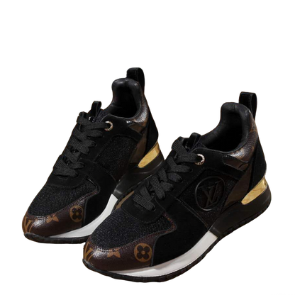 Louis Vuitton Women's Fashion Sneakers With Gold Accents And Signature Patterns