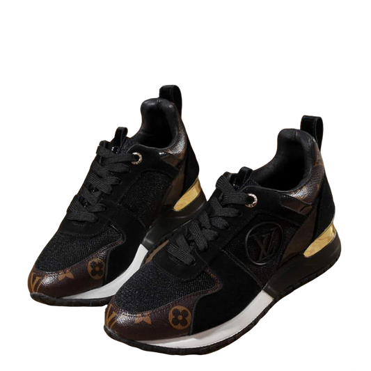 Louis Vuitton Women's Fashion Sneakers With Gold Accents And Signature Patterns