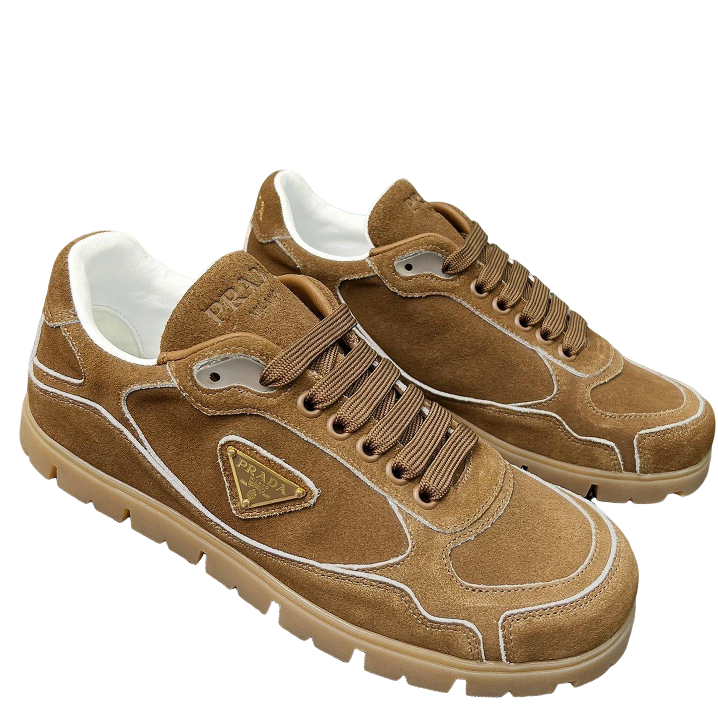Prada Unisex Sneakers Triangle Logo Suede Luxury Sneakers