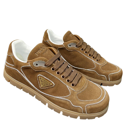 Prada Unisex Sneakers Triangle Logo Suede Luxury Sneakers