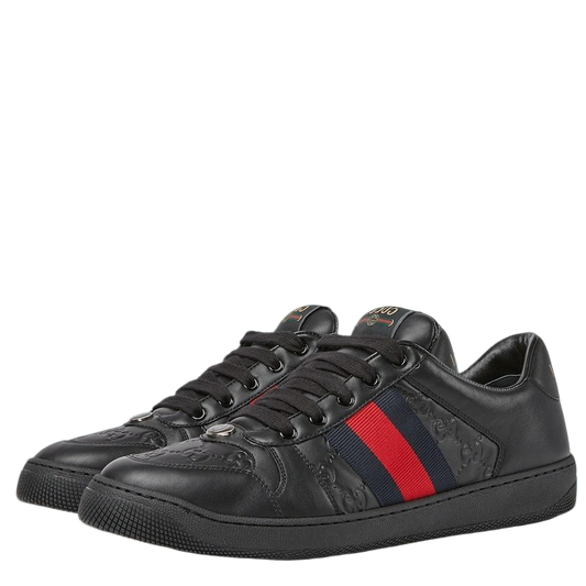 Gucci Unisex Sneakers With Iconic Web Stripes And GG Embossed Leather