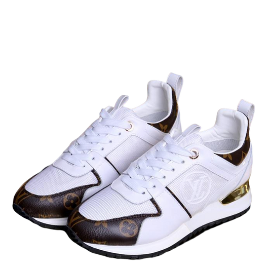 Louis Vuitton Women's White Fashion Sneakers With Signature Patterns And Gold Accents