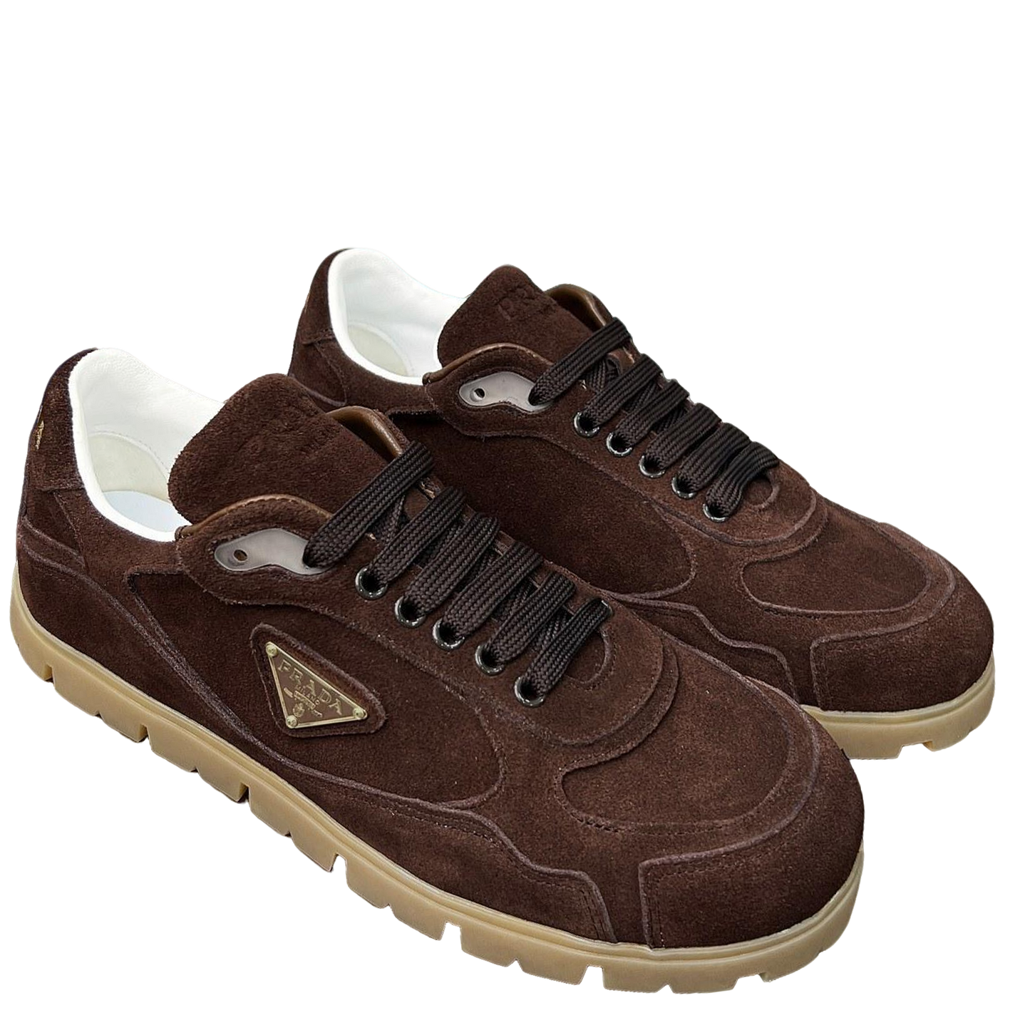 Prada Unisex Sneakers Triangle Logo Suede Luxury Sneakers