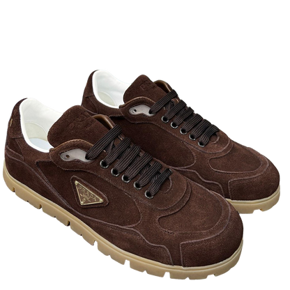Prada Unisex Sneakers Triangle Logo Suede Luxury Sneakers