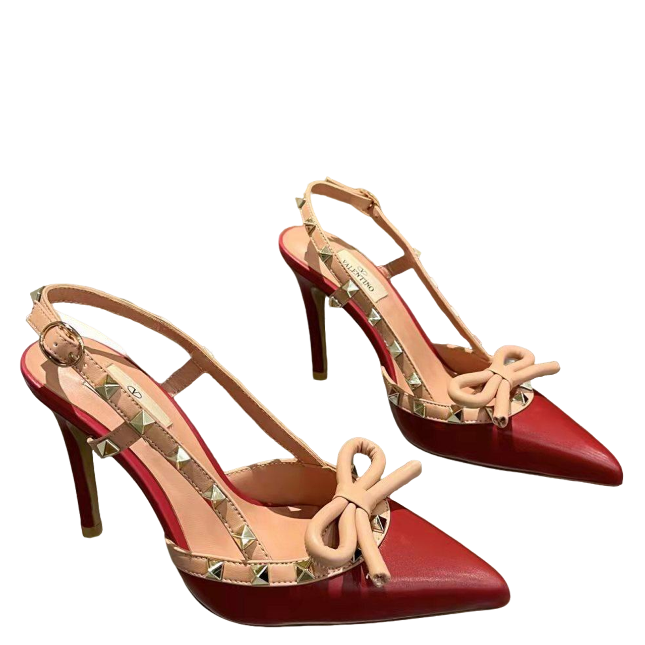 Valentino Women's Rockstud Bow Slingback Pumps Luxury Pointed Toe High Heels