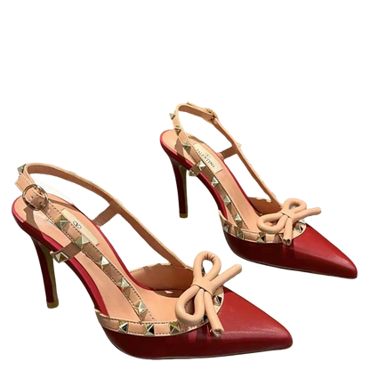 Valentino Women's Rockstud Bow Slingback Pumps Luxury Pointed Toe High Heels