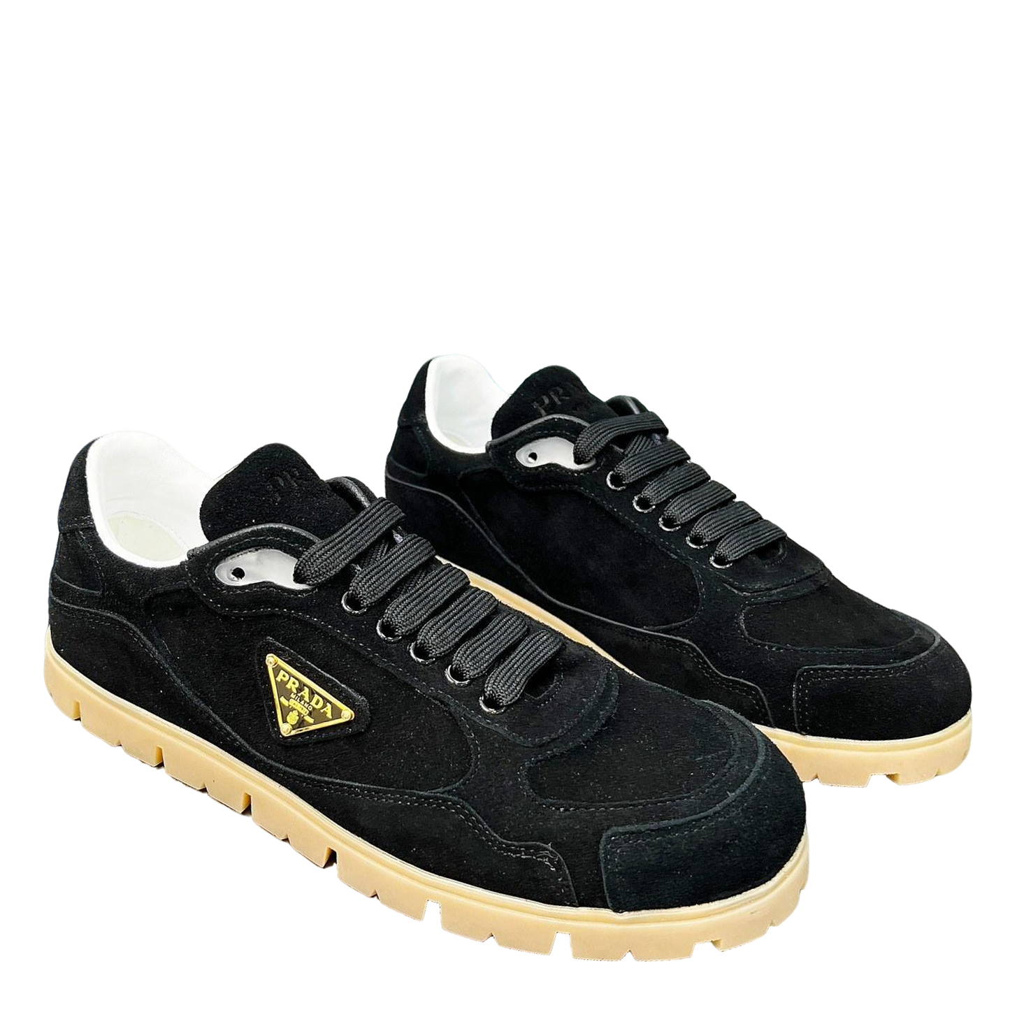 Prada Unisex Sneakers Triangle Logo Suede Luxury Sneakers