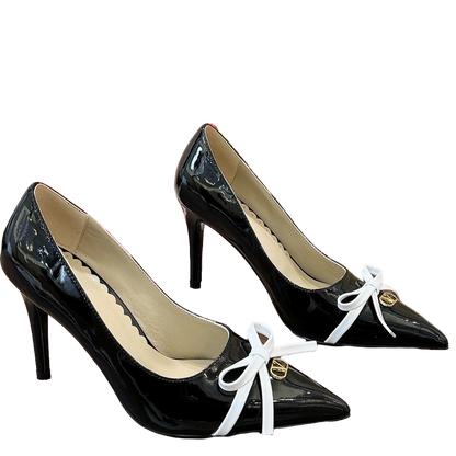 Valentino Women's Pointed Toe Bow High Heels Luxury Patent Leather Pumps