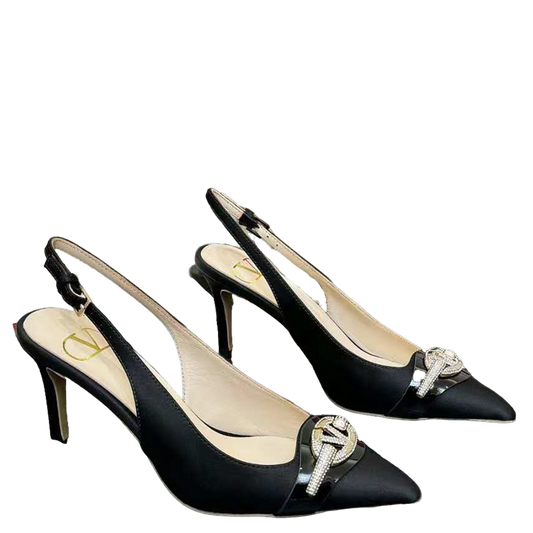 Valentino Women's Pointed Toe Bow High Heels Luxury Patent Leather Pumps