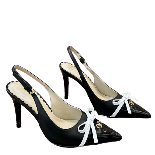 Valentino Women's Pointed Toe Bow High Heels Luxury Patent Leather Pumps