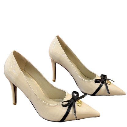Valentino Women's Pointed Toe Bow High Heels Luxury Patent Leather Pumps