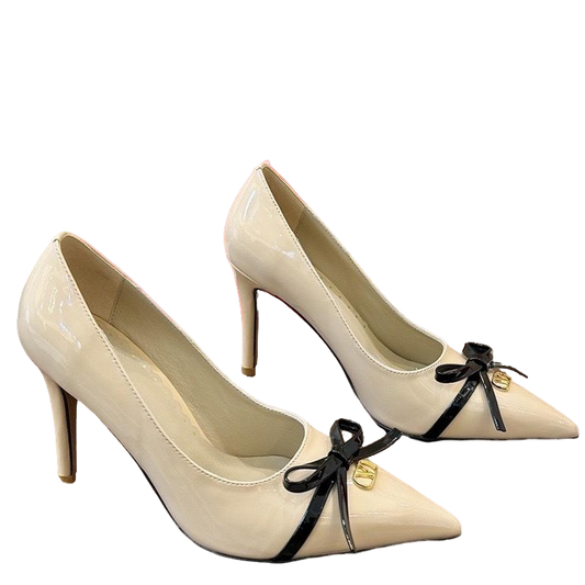 Valentino Women's Pointed Toe Bow High Heels Luxury Patent Leather Pumps