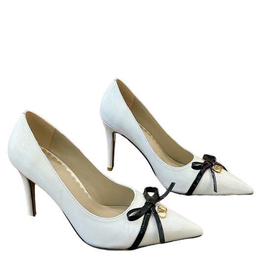 Valentino Women's Pointed Toe Bow High Heels Luxury Patent Leather Pumps