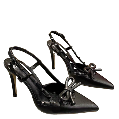 Valentino Women's Rockstud Bow Slingback Pumps Luxury Pointed Toe High Heels