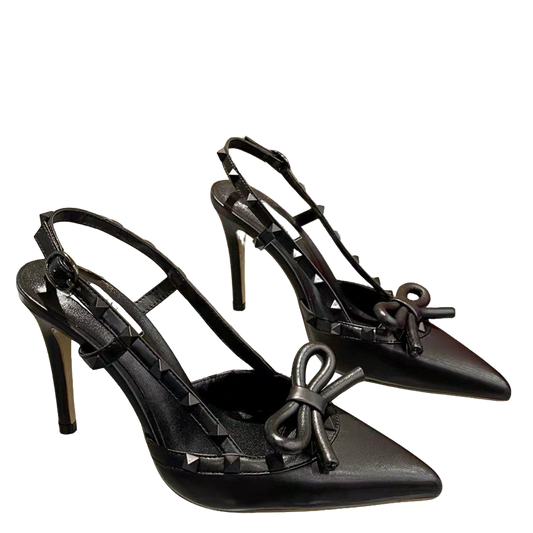Valentino Women's Rockstud Bow Slingback Pumps Luxury Pointed Toe High Heels