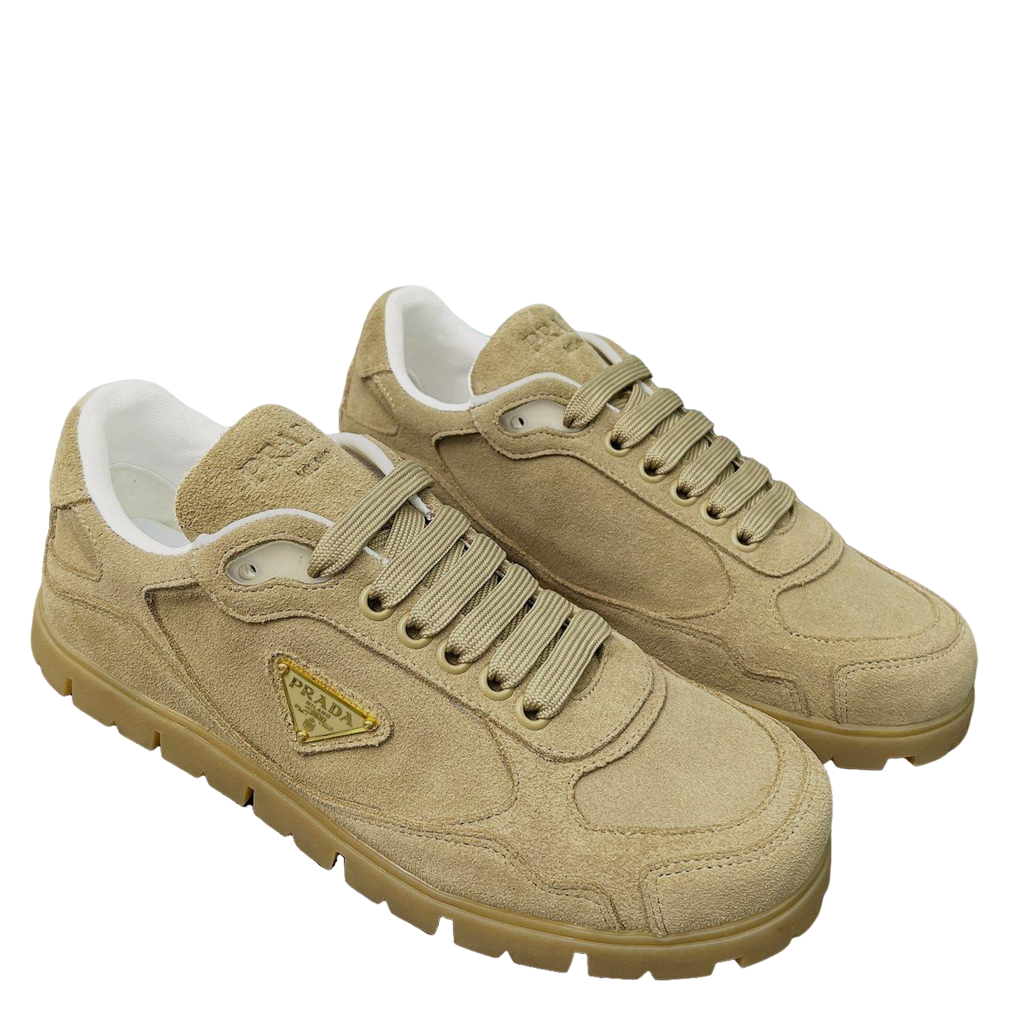 Prada Unisex Sneakers Triangle Logo Suede Luxury Sneakers