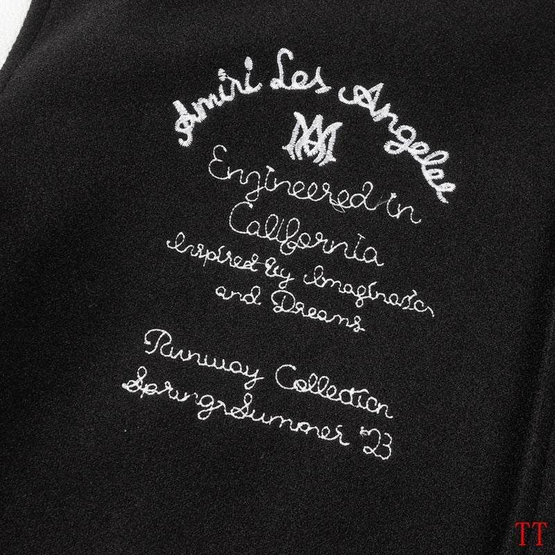 Amiri Black And White Varsity Jacket With Embroidered Graphics