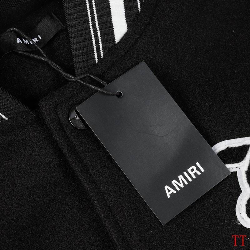Amiri Black And White Varsity Jacket With Embroidered Graphics