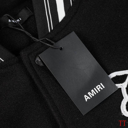 Amiri Black And White Varsity Jacket With Embroidered Graphics