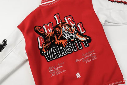 Amiri Red Varsity Jacket With Tiger And Embroidered Patches