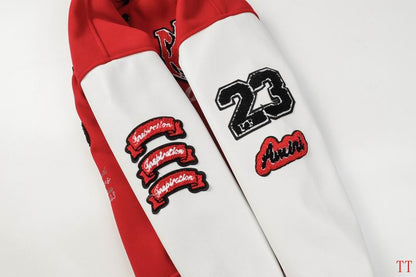Amiri Red Varsity Jacket With Tiger And Embroidered Patches