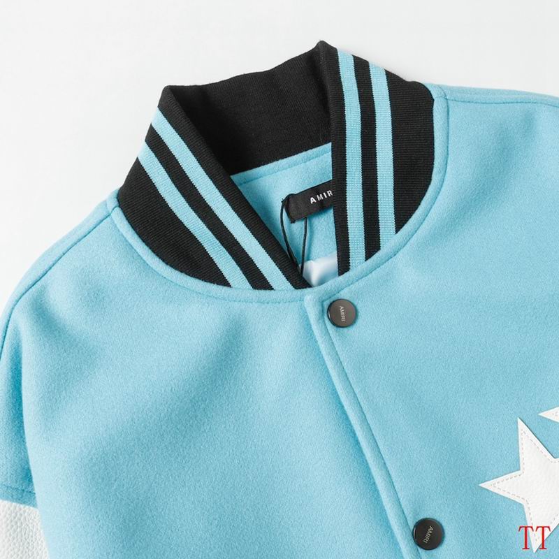 Amiri Light Blue Varsity Jacket With White Star Emblems