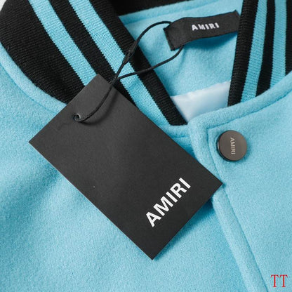 Amiri Light Blue Varsity Jacket With White Star Emblems